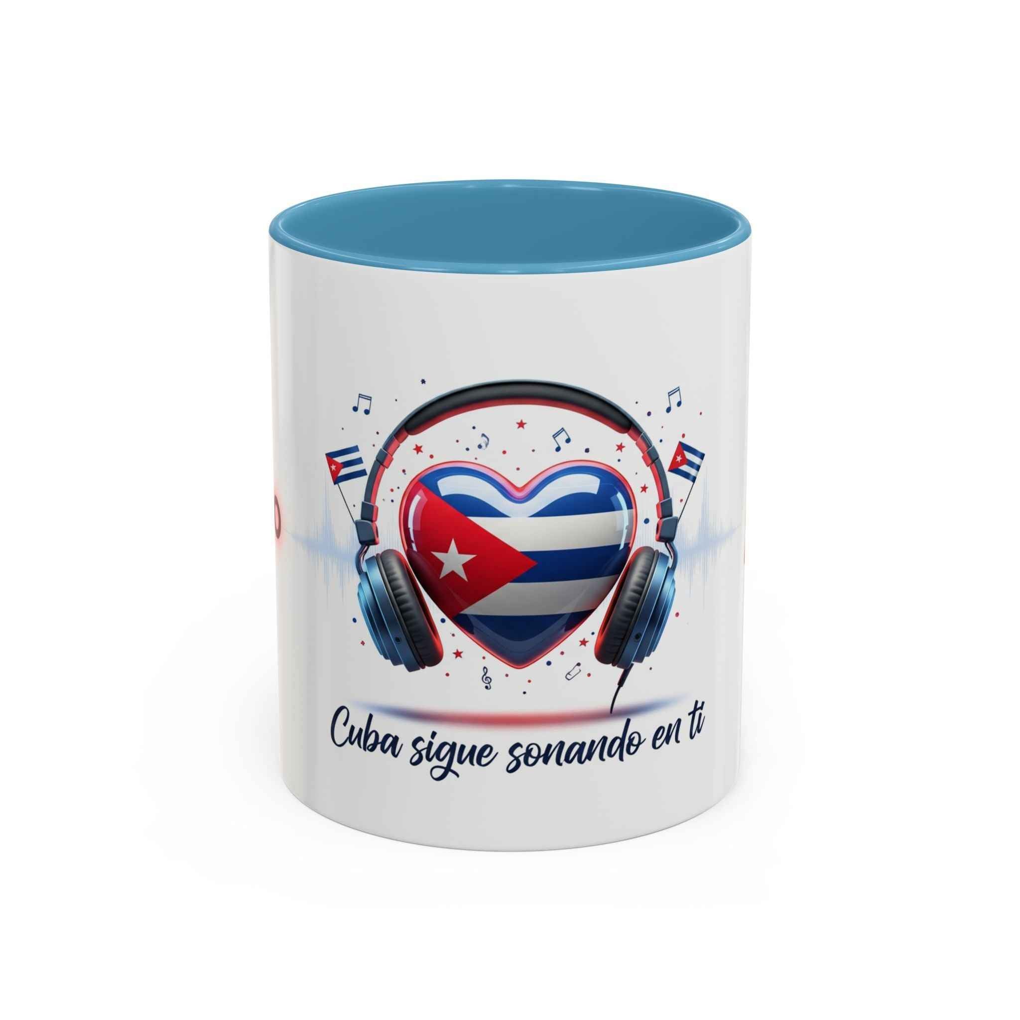 Cuba Heart Flag Coffee Mug — "Cuba sigue sonando en ti / Tú sí suenas" Accent Mug