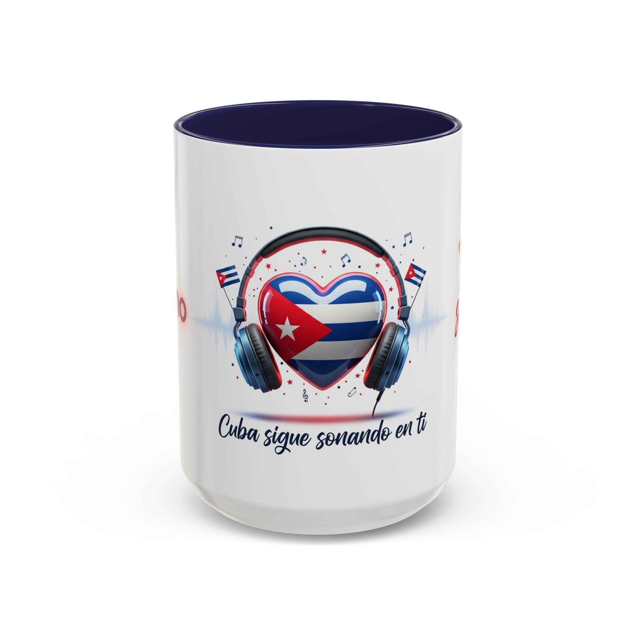 Cuba Heart Flag Coffee Mug — "Cuba sigue sonando en ti / Tú sí suenas" Accent Mug