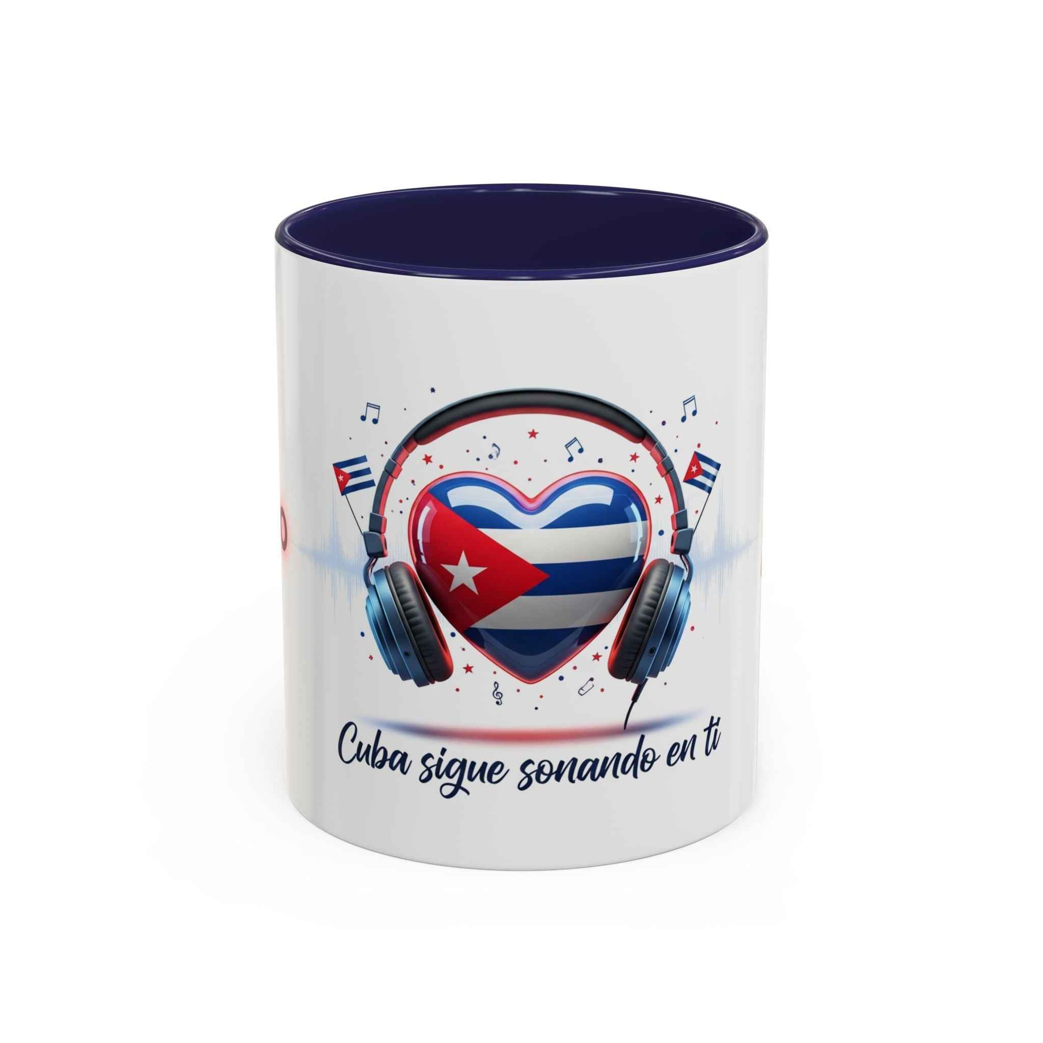 Cuba Heart Flag Coffee Mug — "Cuba sigue sonando en ti / Tú sí suenas" Accent Mug