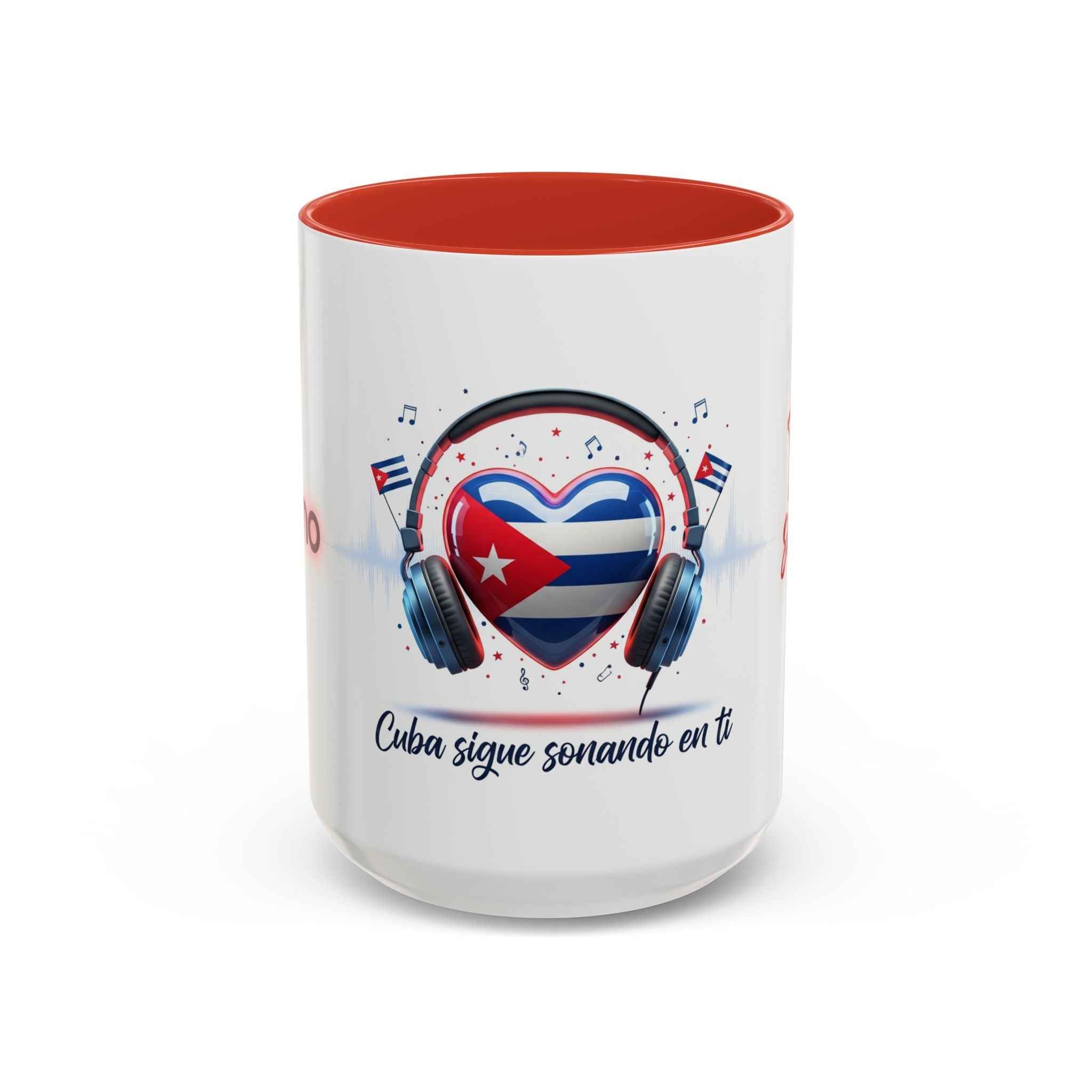 Cuba Heart Flag Coffee Mug — "Cuba sigue sonando en ti / Tú sí suenas" Accent Mug
