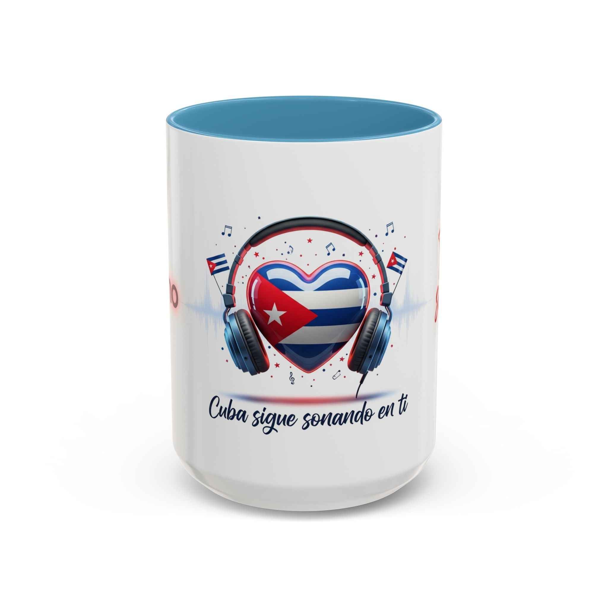 Cuba Heart Flag Coffee Mug — "Cuba sigue sonando en ti / Tú sí suenas" Accent Mug