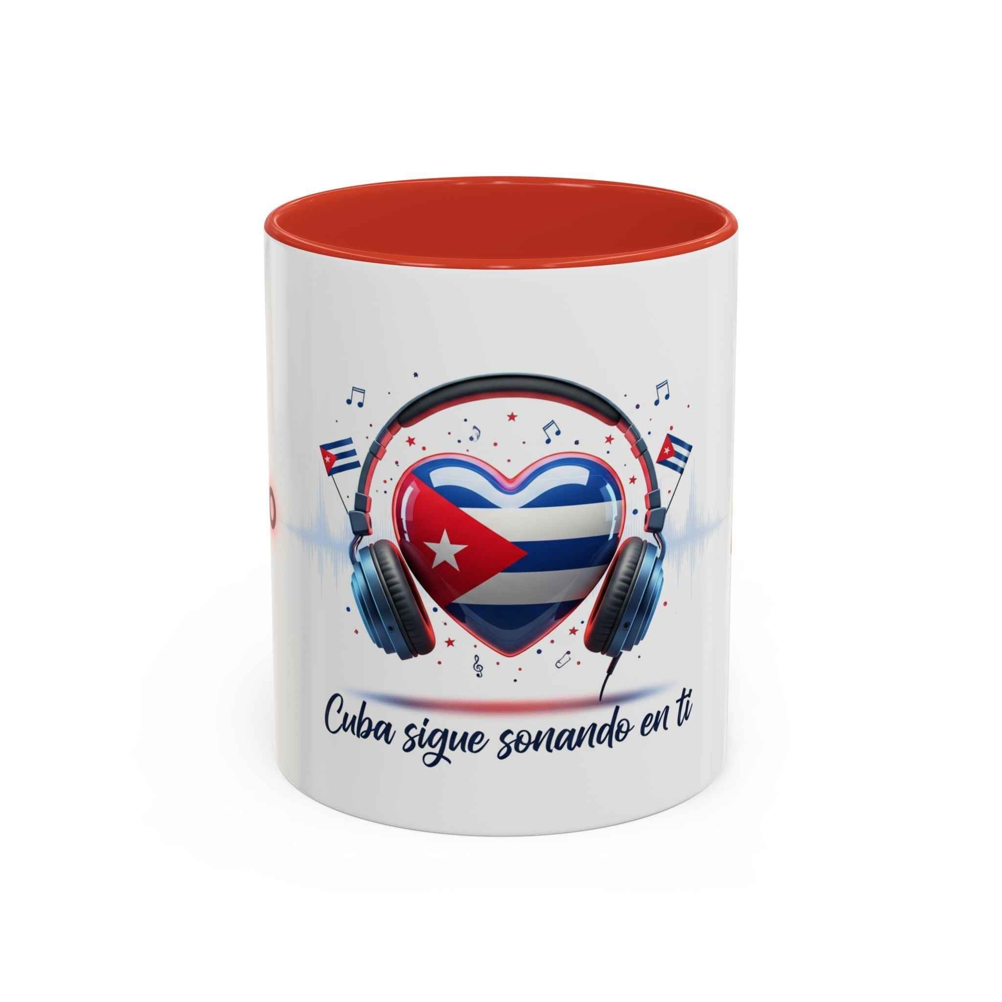 Cuba Heart Flag Coffee Mug — "Cuba sigue sonando en ti / Tú sí suenas" Accent Mug