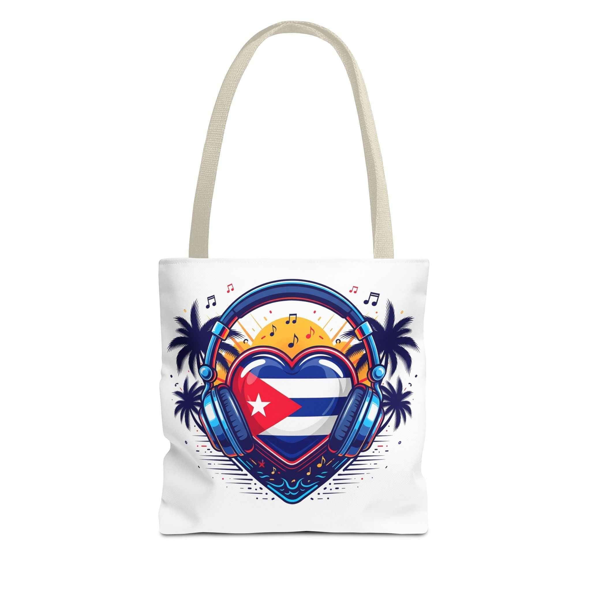 Cuban Music Tote Bag — "Tú Sí Suenas" Heart Flag Design