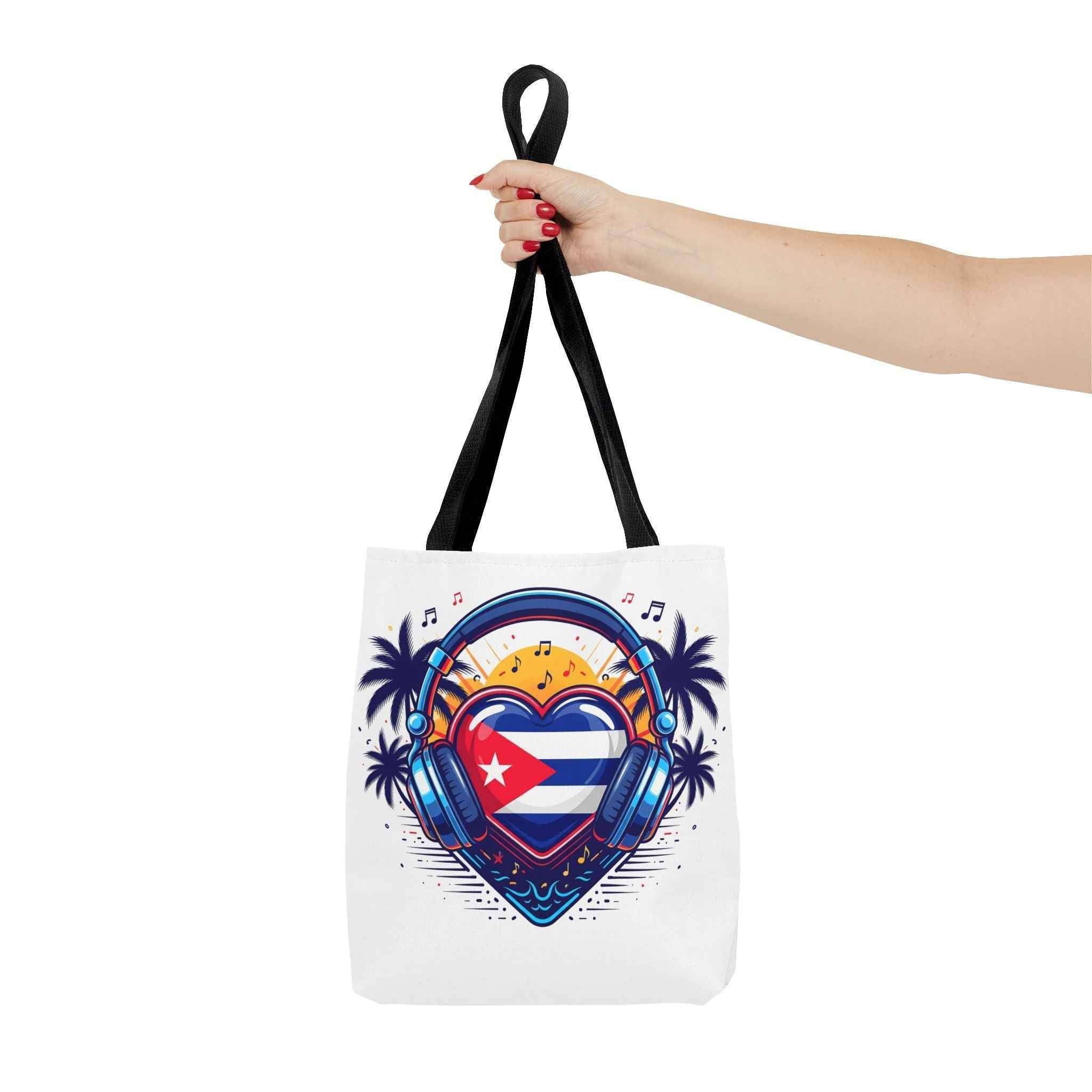 Cuban Music Tote Bag — "Tú Sí Suenas" Heart Flag Design