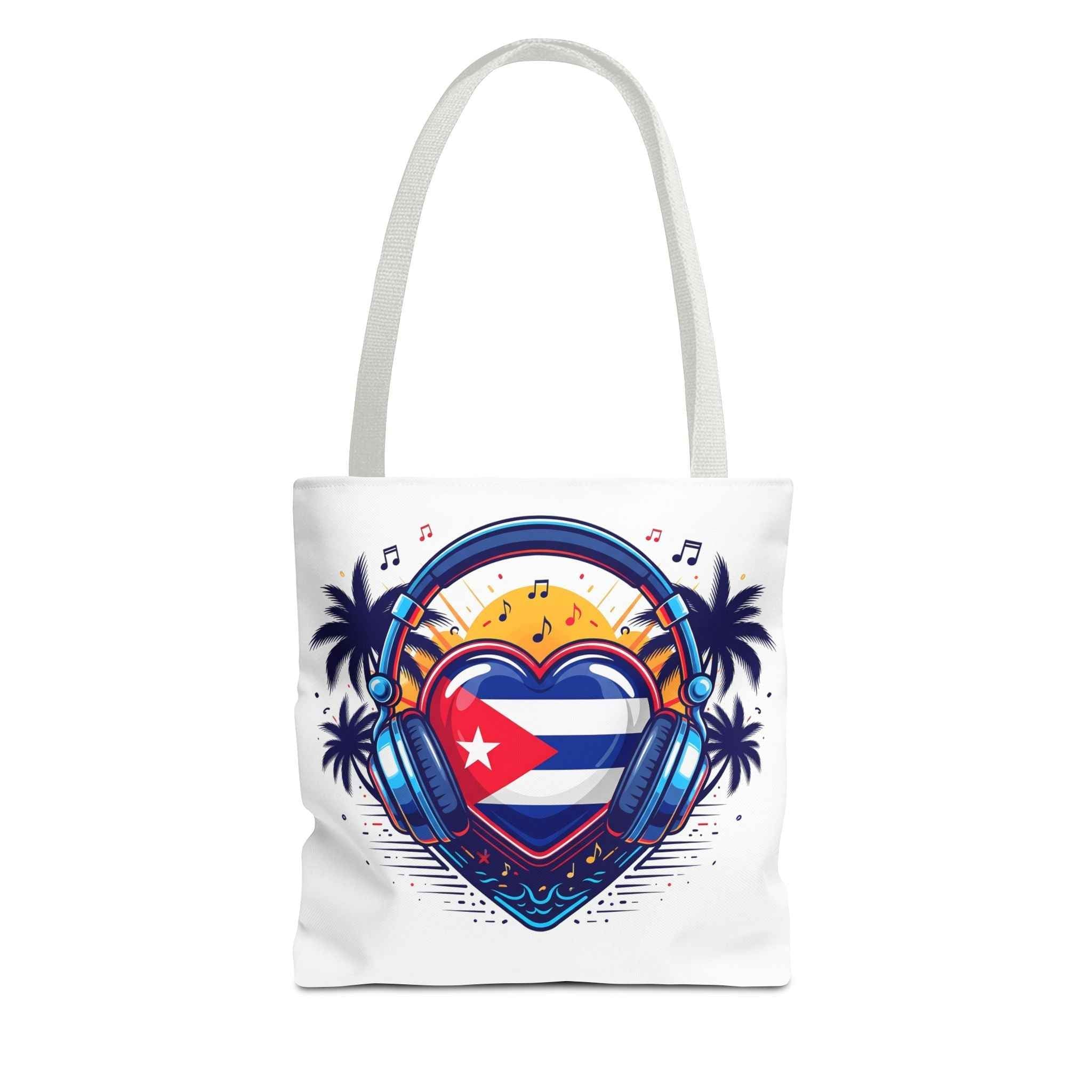 Cuban Music Tote Bag — "Tú Sí Suenas" Heart Flag Design