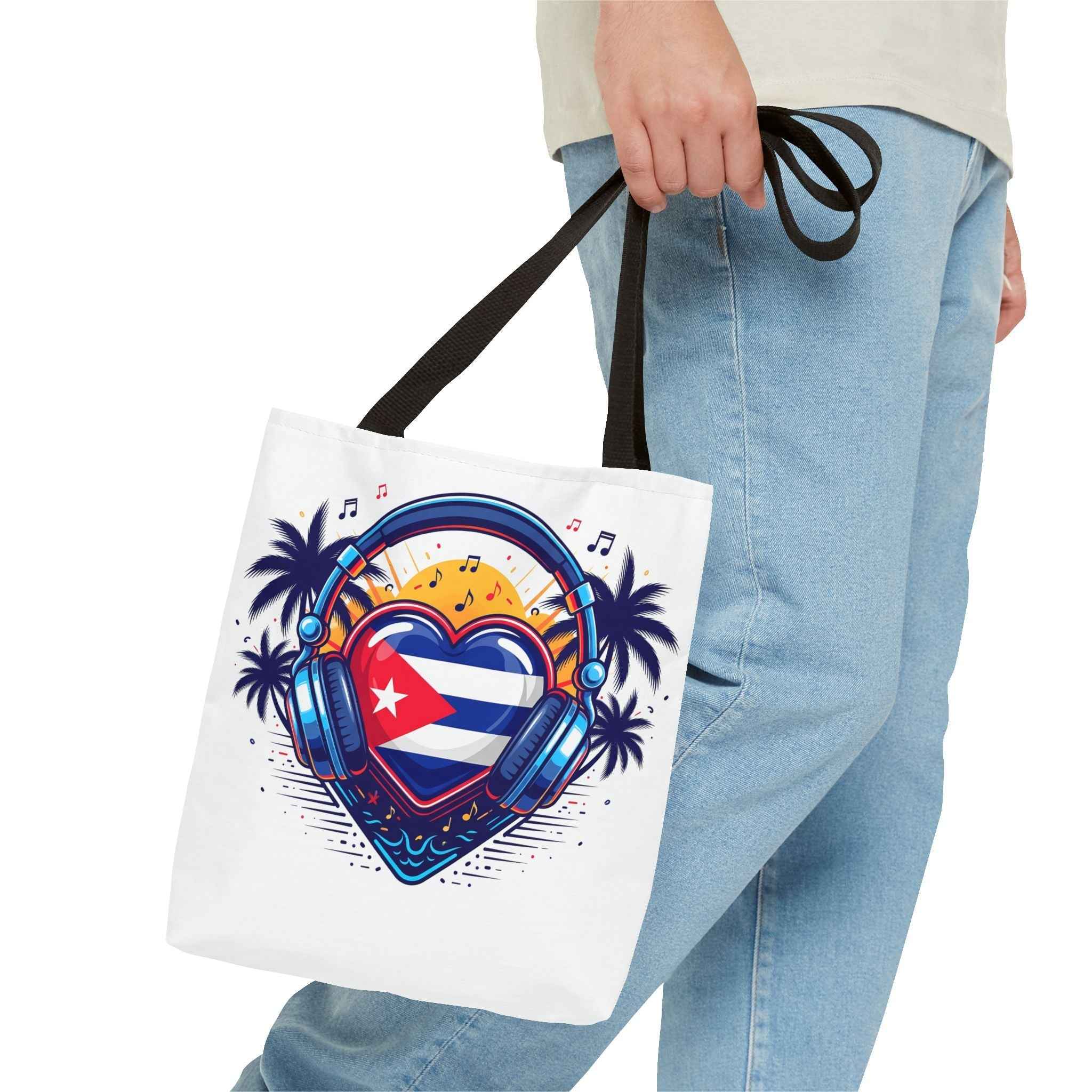 Cuban Music Tote Bag — "Tú Sí Suenas" Heart Flag Design