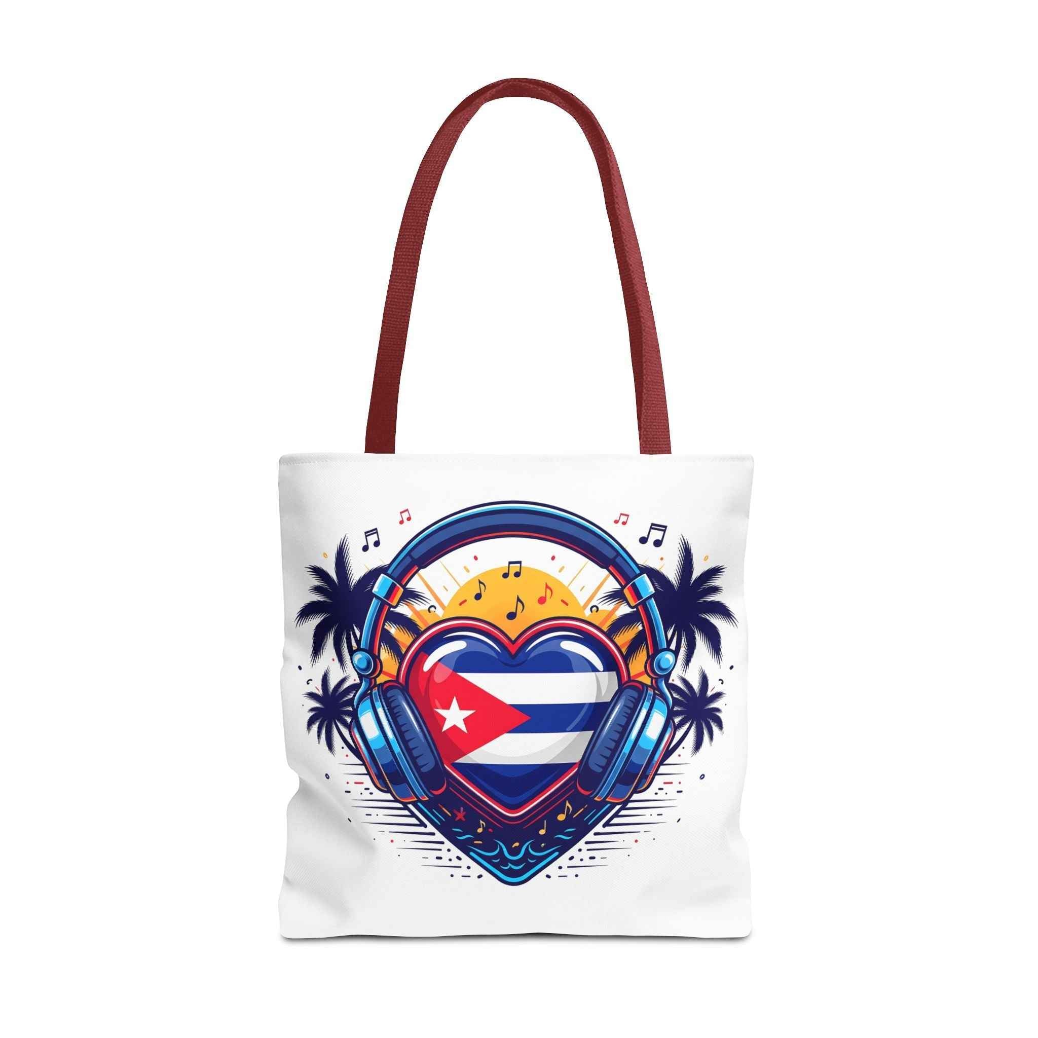 Cuban Music Tote Bag — "Tú Sí Suenas" Heart Flag Design
